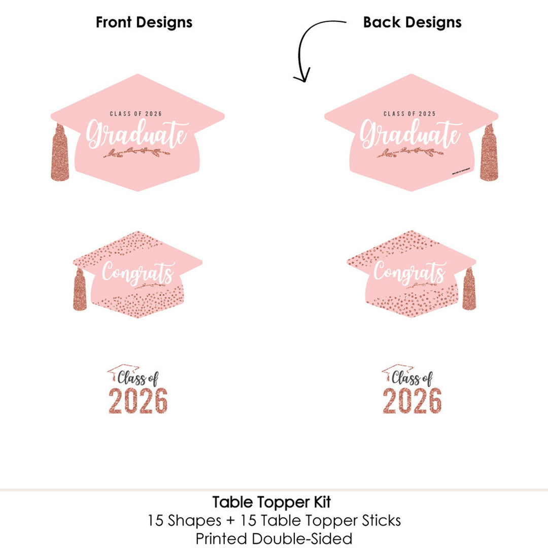 Rose Gold Grad - 2026 Graduation Party Centerpiece Sticks - Table Toppers - Set of 15