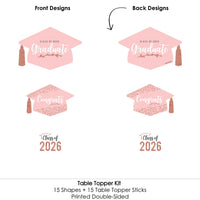 Rose Gold Grad - 2026 Graduation Party Centerpiece Sticks - Table Toppers - Set of 15