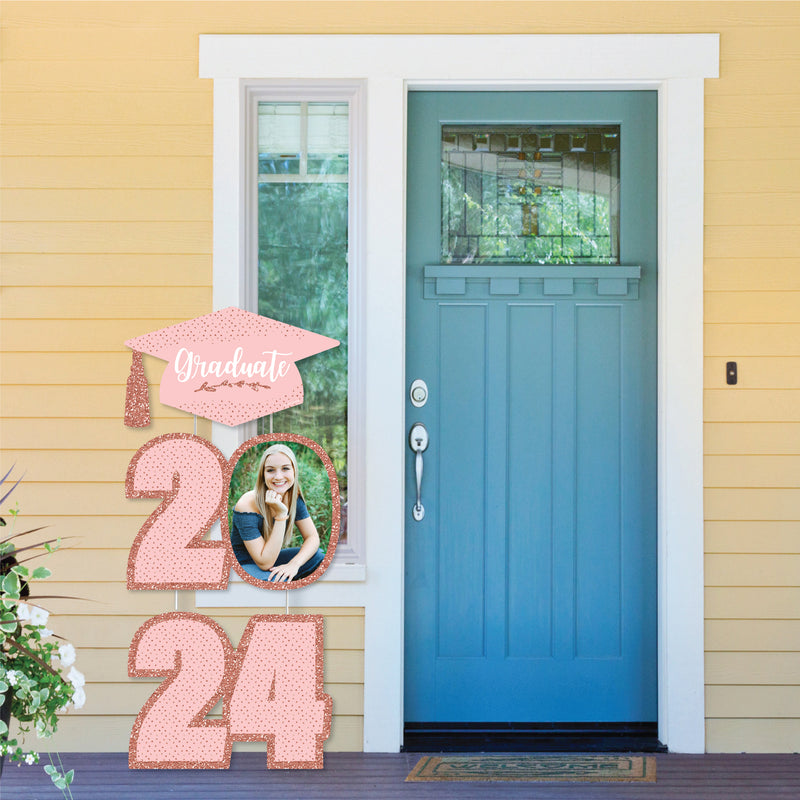 Rose Gold Grad - Custom 2024 Graduation Party Decorations - Stackable Photo Yard Sign - 3 Pc