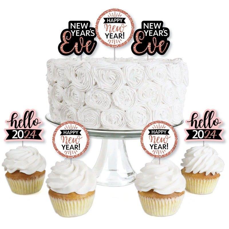 Rose Gold Happy New Year - Dessert Cupcake Toppers - 2024 New Year&