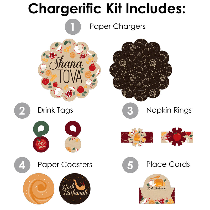 Rosh Hashanah - Jewish New Year Party Paper Charger and Table Decorations - Chargerific Kit - Place Setting for 8