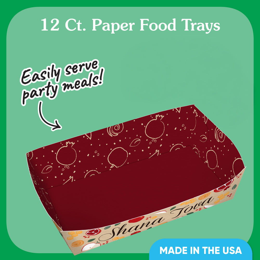 Rosh Hashanah Paper Food Trays - 12 Ct