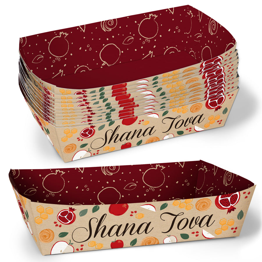 Rosh Hashanah Paper Food Trays - 12 Ct