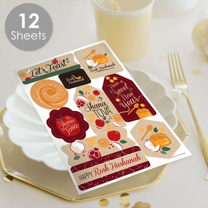 Rosh Hashanah - Jewish New Year Party Jewish New Year Party Favor Sticker Set - 12 Sheets - 120 Stickers