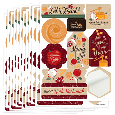 Rosh Hashanah - Jewish New Year Party Jewish New Year Party Favor Sticker Set - 12 Sheets - 120 Stickers