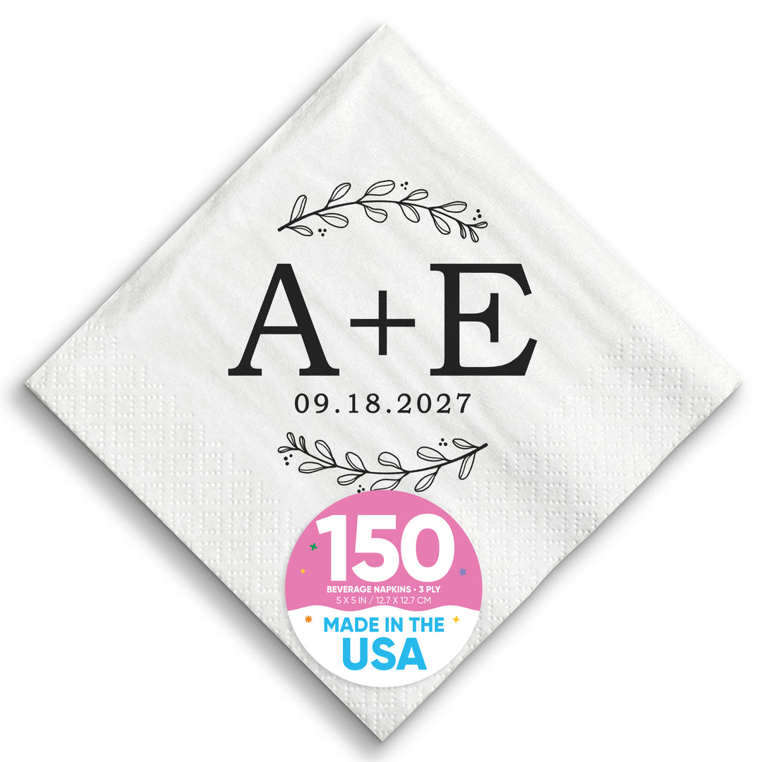 Custom Text Napkins - Rustic Leaves Monogram
