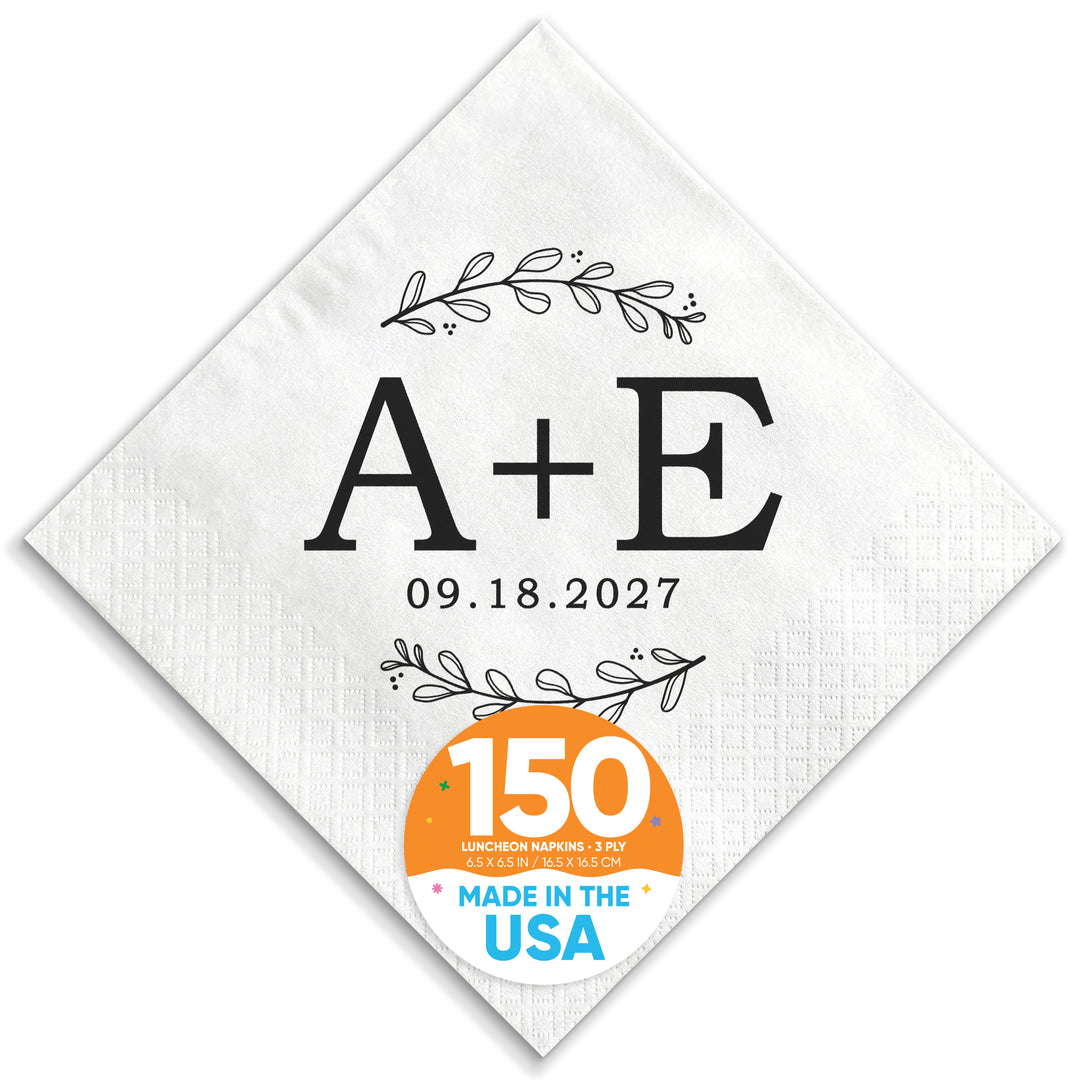 Custom Text Napkins - Rustic Leaves Monogram