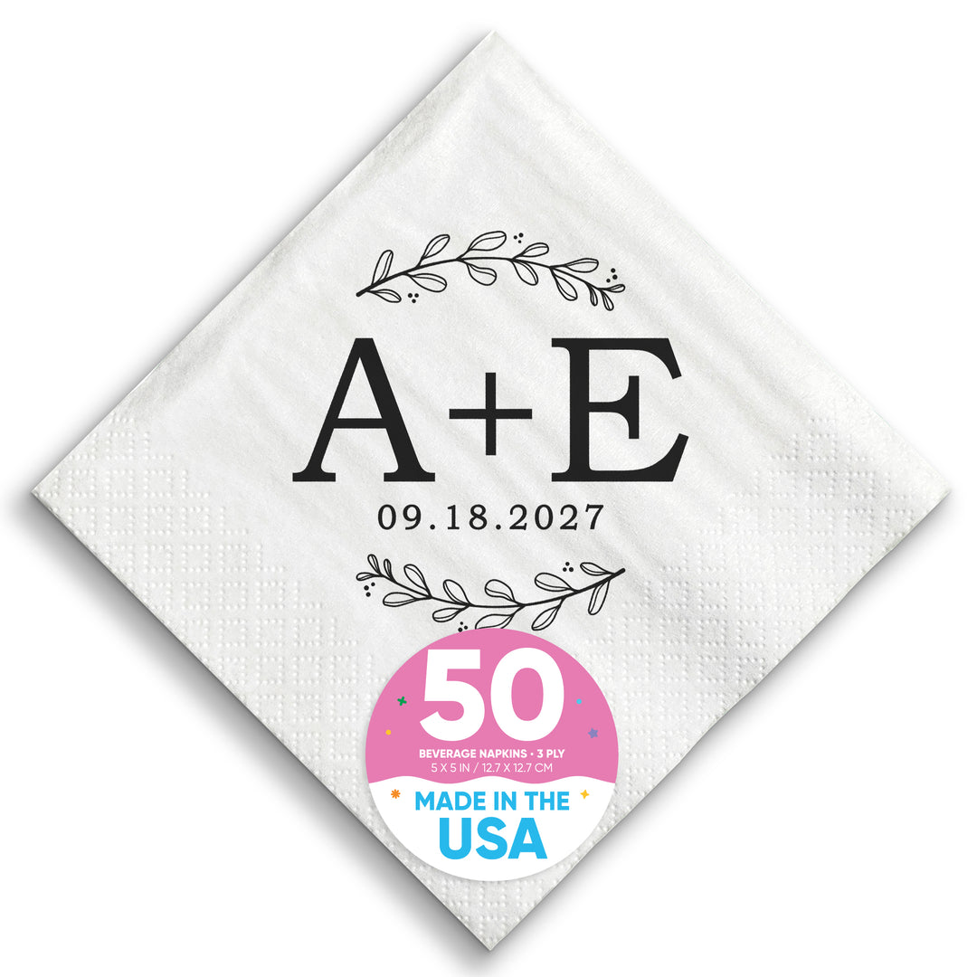 Custom Text Napkins - Rustic Leaves Monogram