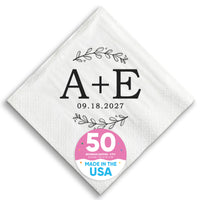 Custom Text Napkins - Rustic Leaves Monogram
