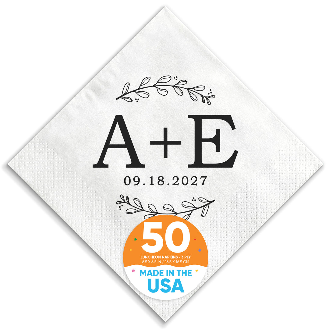 Custom Text Napkins - Rustic Leaves Monogram