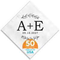 Custom Text Napkins - Rustic Leaves Monogram