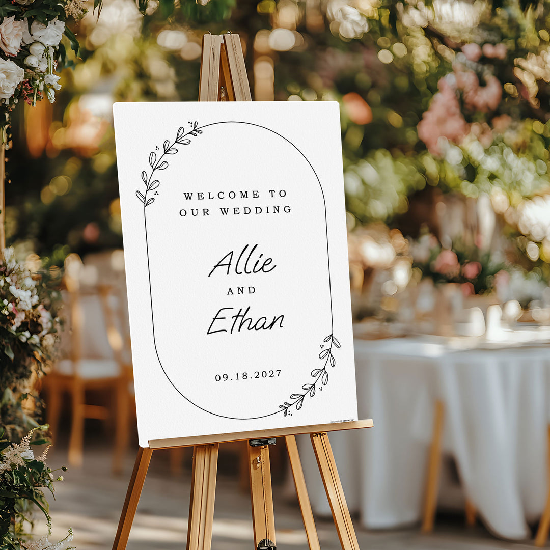 Personalized Text Rustic Leaves Wedding Hearts Welcome Sign (Select Your Size)
