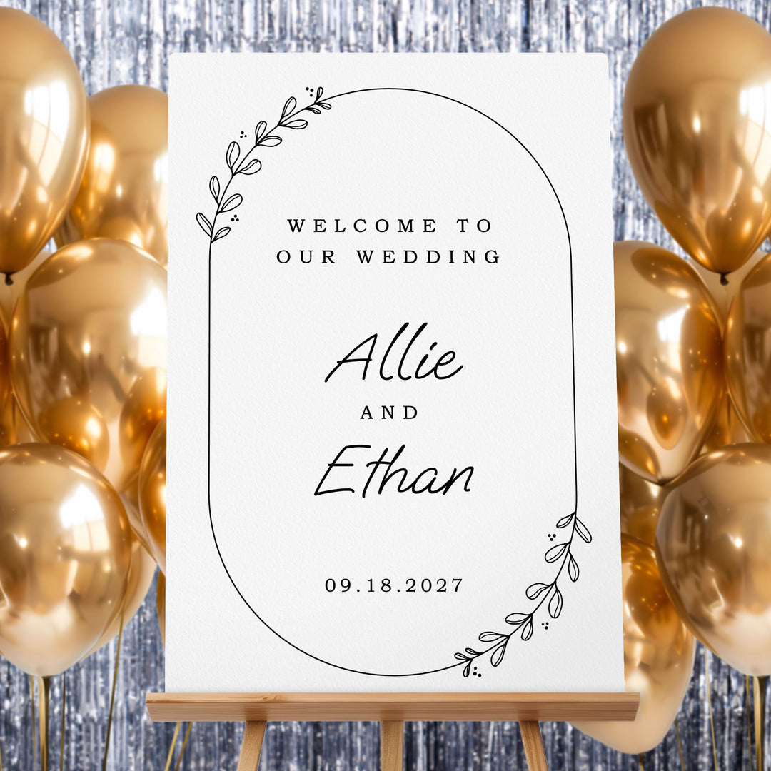 Personalized Text Rustic Leaves Wedding Hearts Welcome Sign (Select Your Size)
