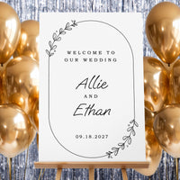 Personalized Text Rustic Leaves Wedding Hearts Welcome Sign (Select Your Size)