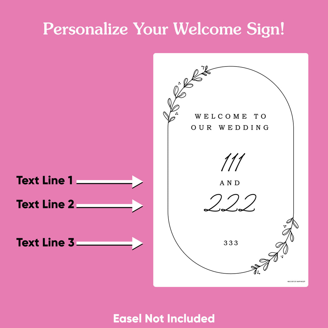 Personalized Text Rustic Leaves Wedding Hearts Welcome Sign (Select Your Size)