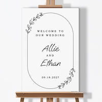 Personalized Text Rustic Leaves Wedding Hearts Welcome Sign (Select Your Size)