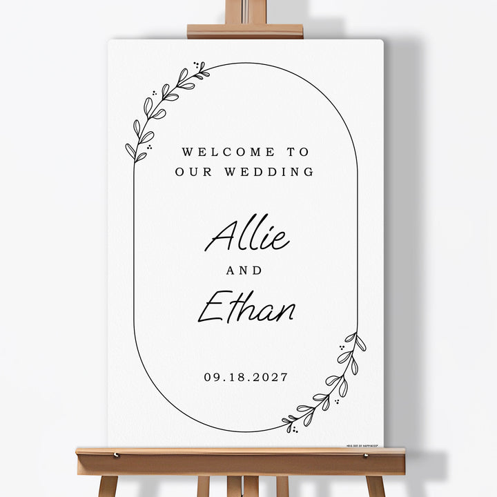 Personalized Text Rustic Leaves Wedding Hearts Welcome Sign (Select Your Size)