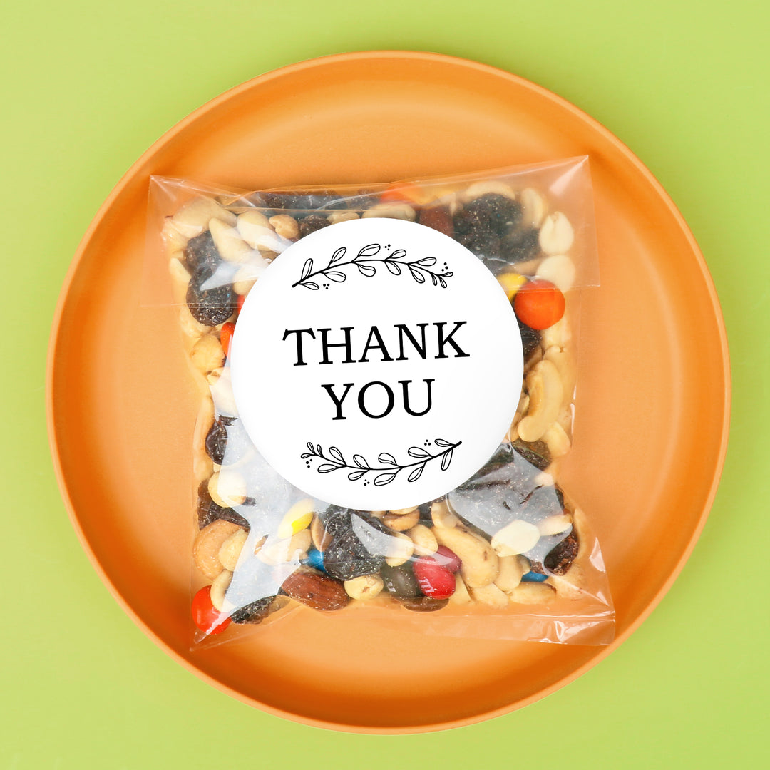 Rustic Wedding Thank You Stickers & Clear Cookie Bags - 25 Ct
