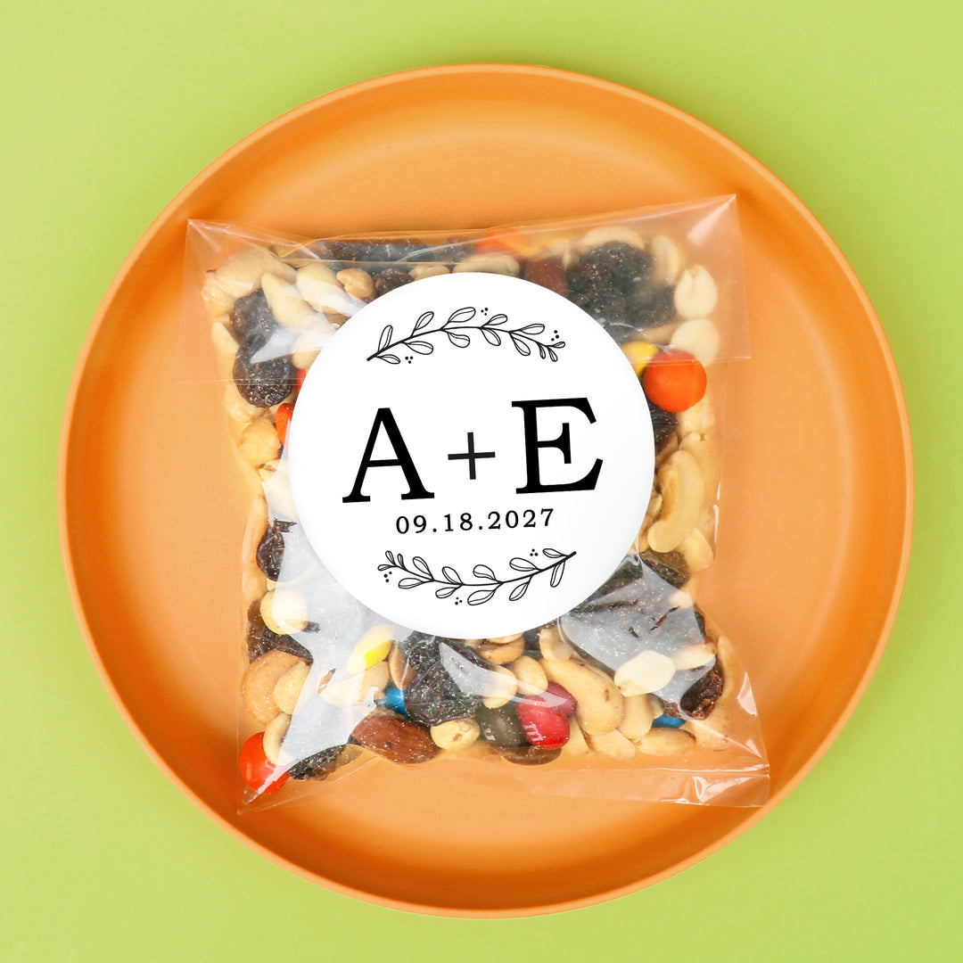 Custom Text Stickers & Clear Cookie Bags -  Rustic Leaves