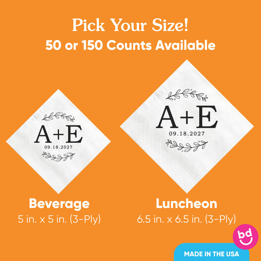 Custom Text Napkins - Rustic Leaves Monogram