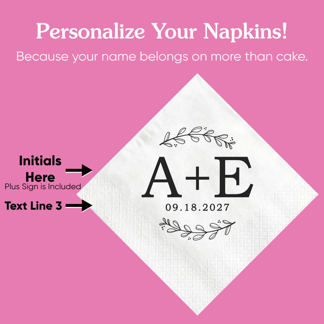 Custom Text Napkins - Rustic Leaves Monogram