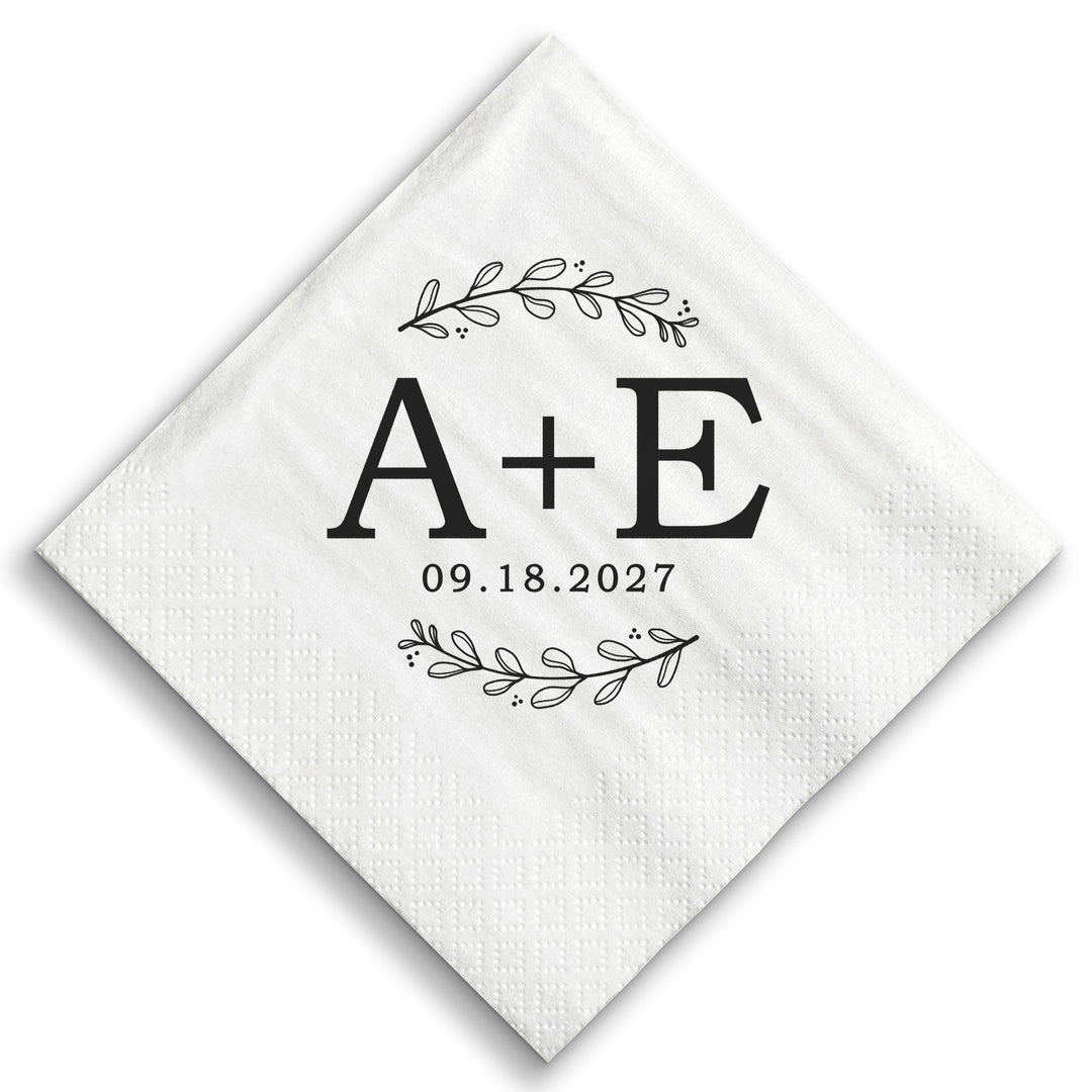 Custom Text Napkins - Rustic Leaves Monogram