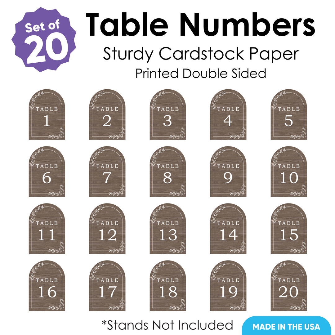 Rustic Wedding Table Numbers - 20 Ct