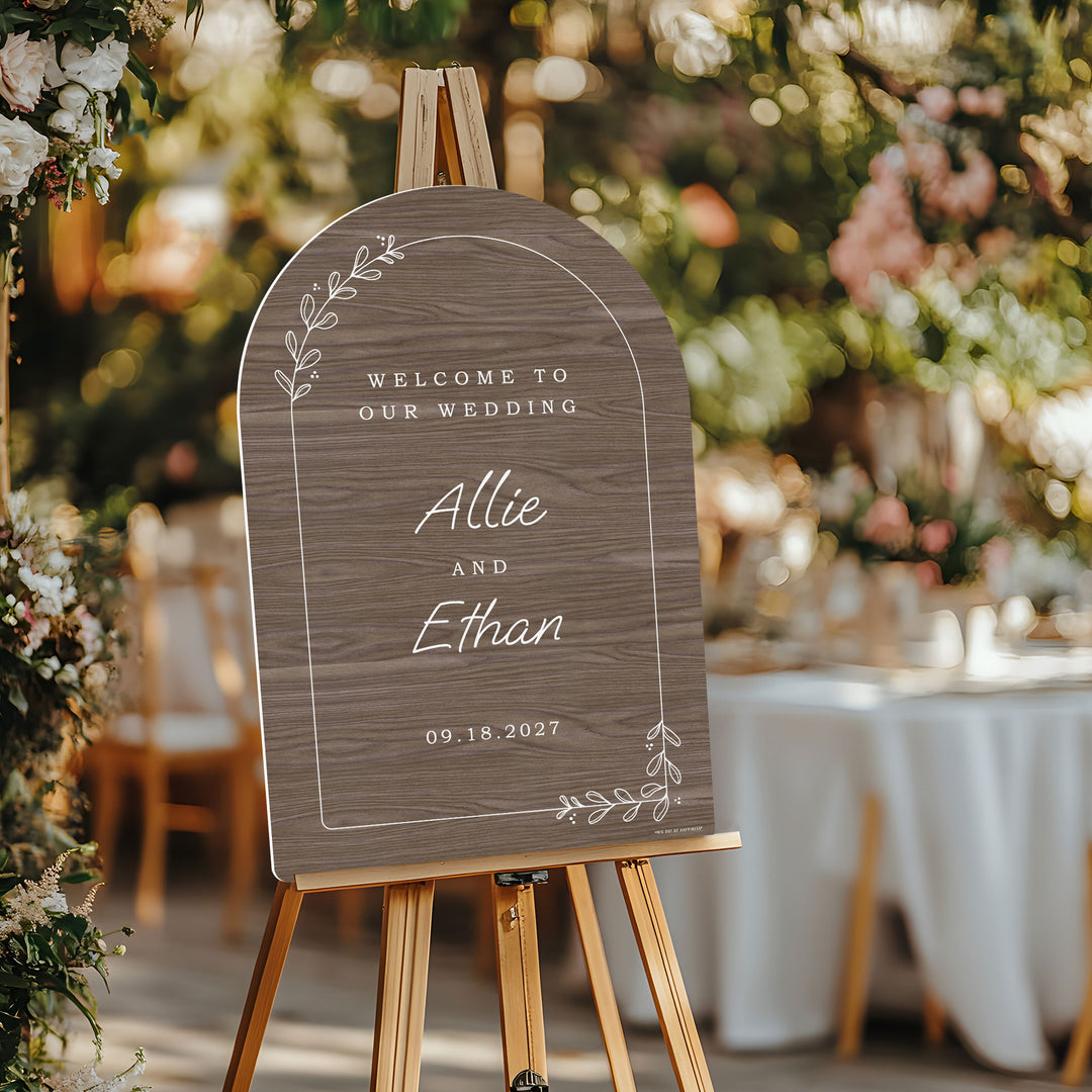 Personalized Text Rustic Wood Brown Wedding Hearts Welcome Sign (Select Your Size)