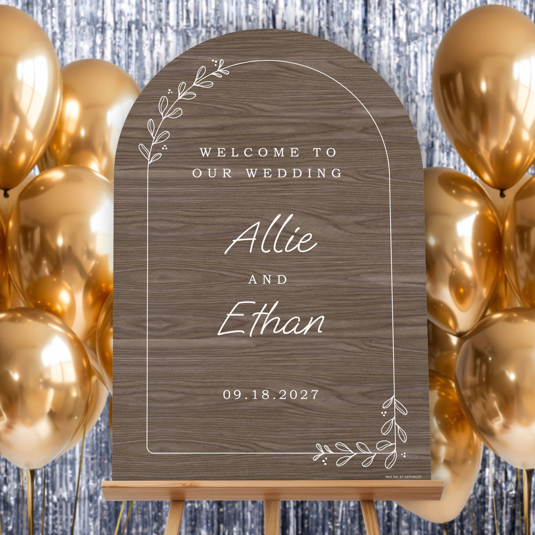 Personalized Text Rustic Wood Brown Wedding Hearts Welcome Sign (Select Your Size)