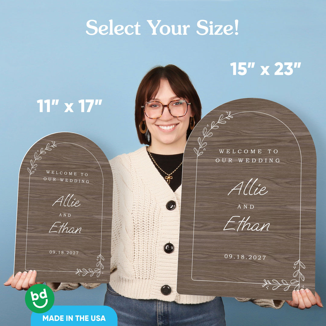 Personalized Text Rustic Wood Brown Wedding Hearts Welcome Sign (Select Your Size)