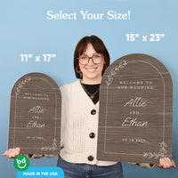 Personalized Text Rustic Wood Brown Wedding Hearts Welcome Sign (Select Your Size)