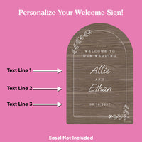 Personalized Text Rustic Wood Brown Wedding Hearts Welcome Sign (Select Your Size)