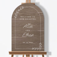 Personalized Text Rustic Wood Brown Wedding Hearts Welcome Sign (Select Your Size)