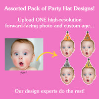 Personalized face tattoo with zebra print birthday hat