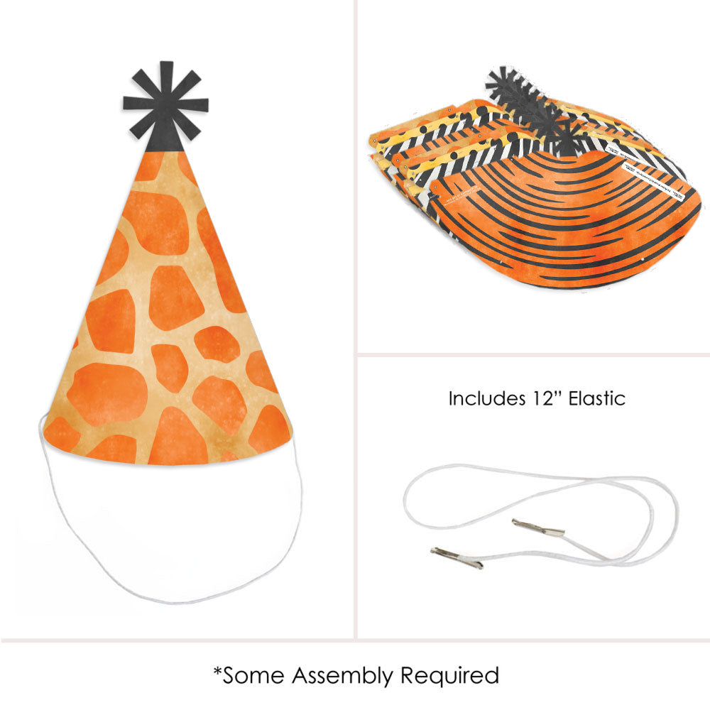 Safari cone party hat with elastic string attachment