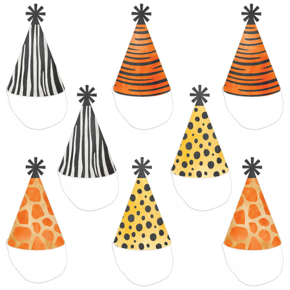 Giraffe zebra tiger and cheetah print birthday hats