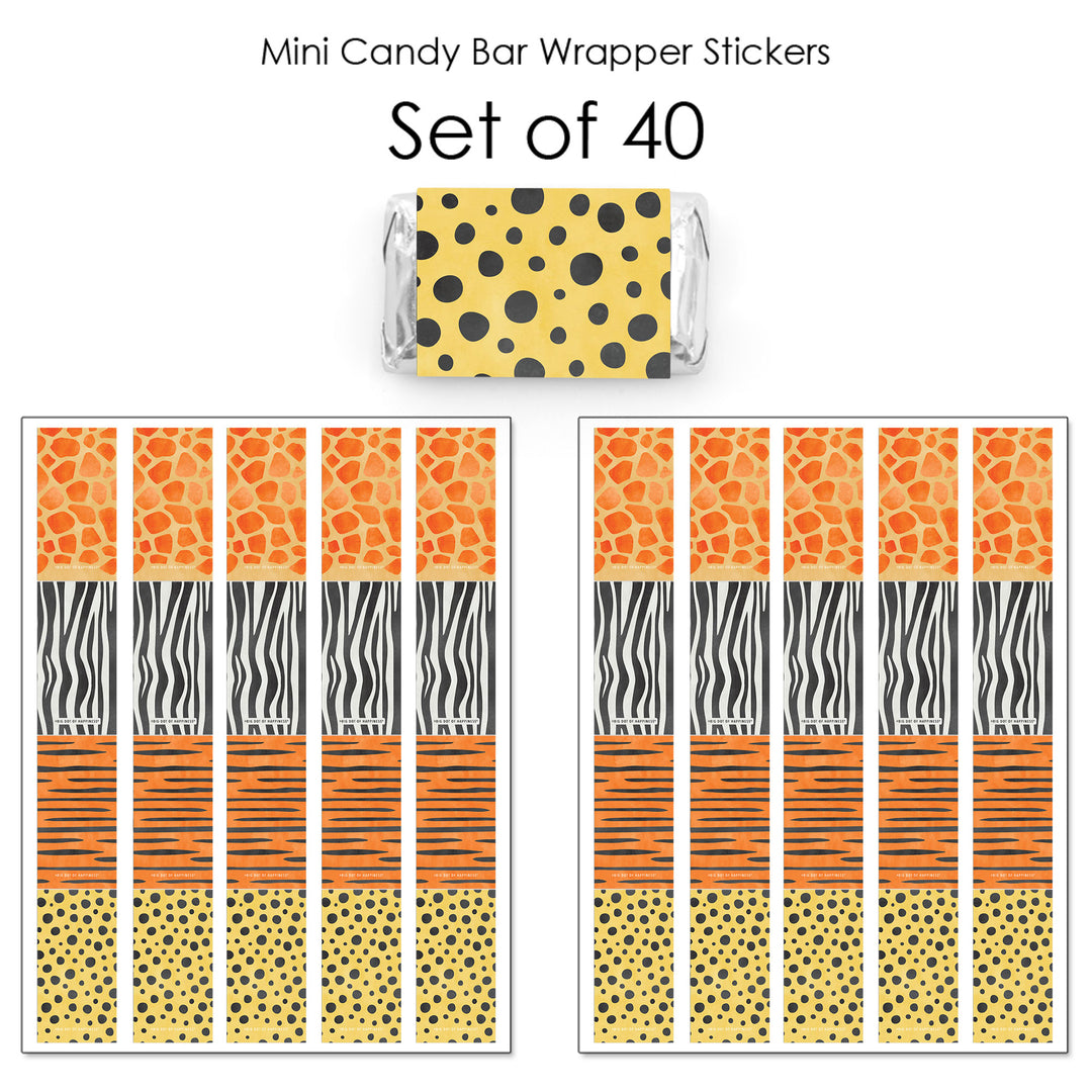 Animal print mini candy bar wrapper stickers set of 40