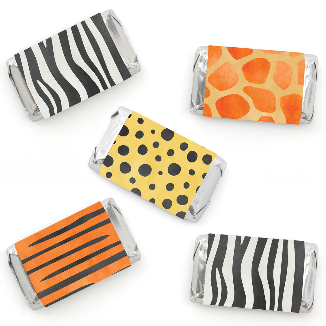 Giraffe, zebra, tiger and cheetah mini candy bar labels