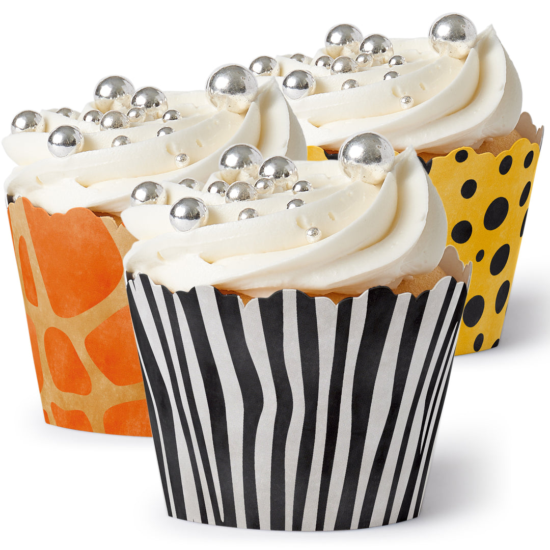 Giraffe zebra and cheetah safari cupcake wrapper designs