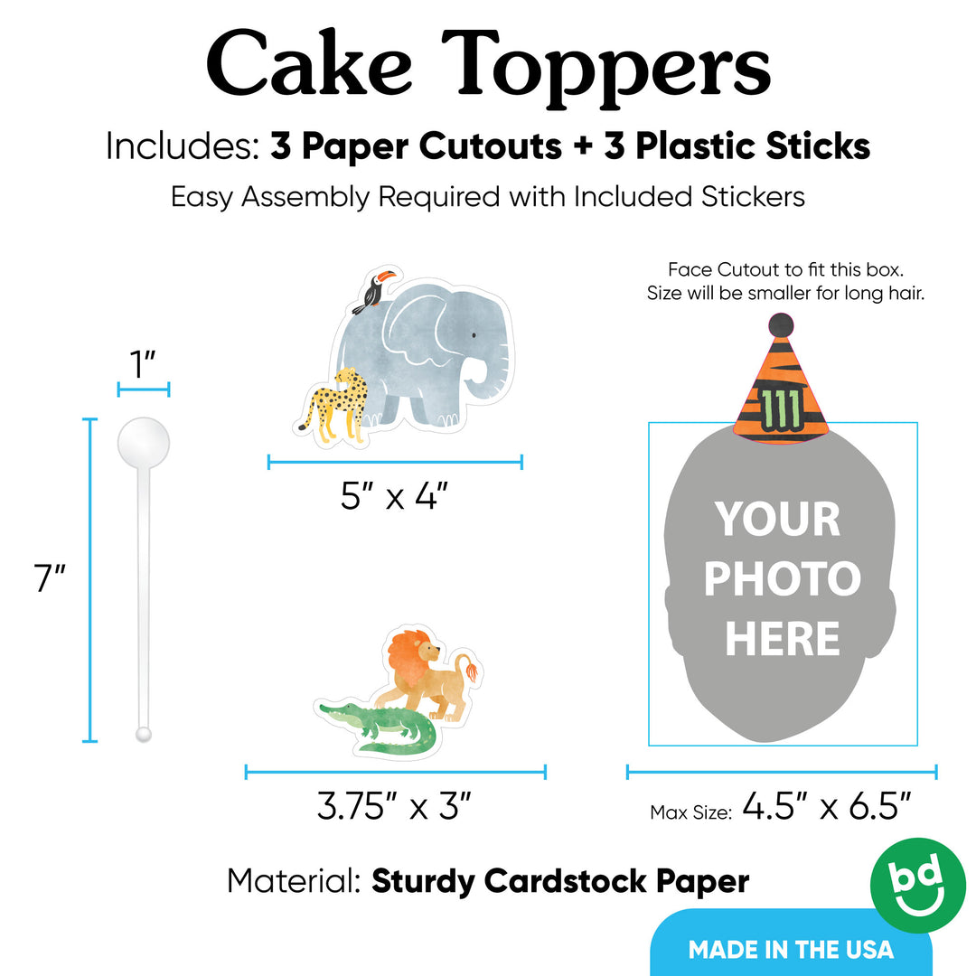 3 piece safari cake topper set with sticks included