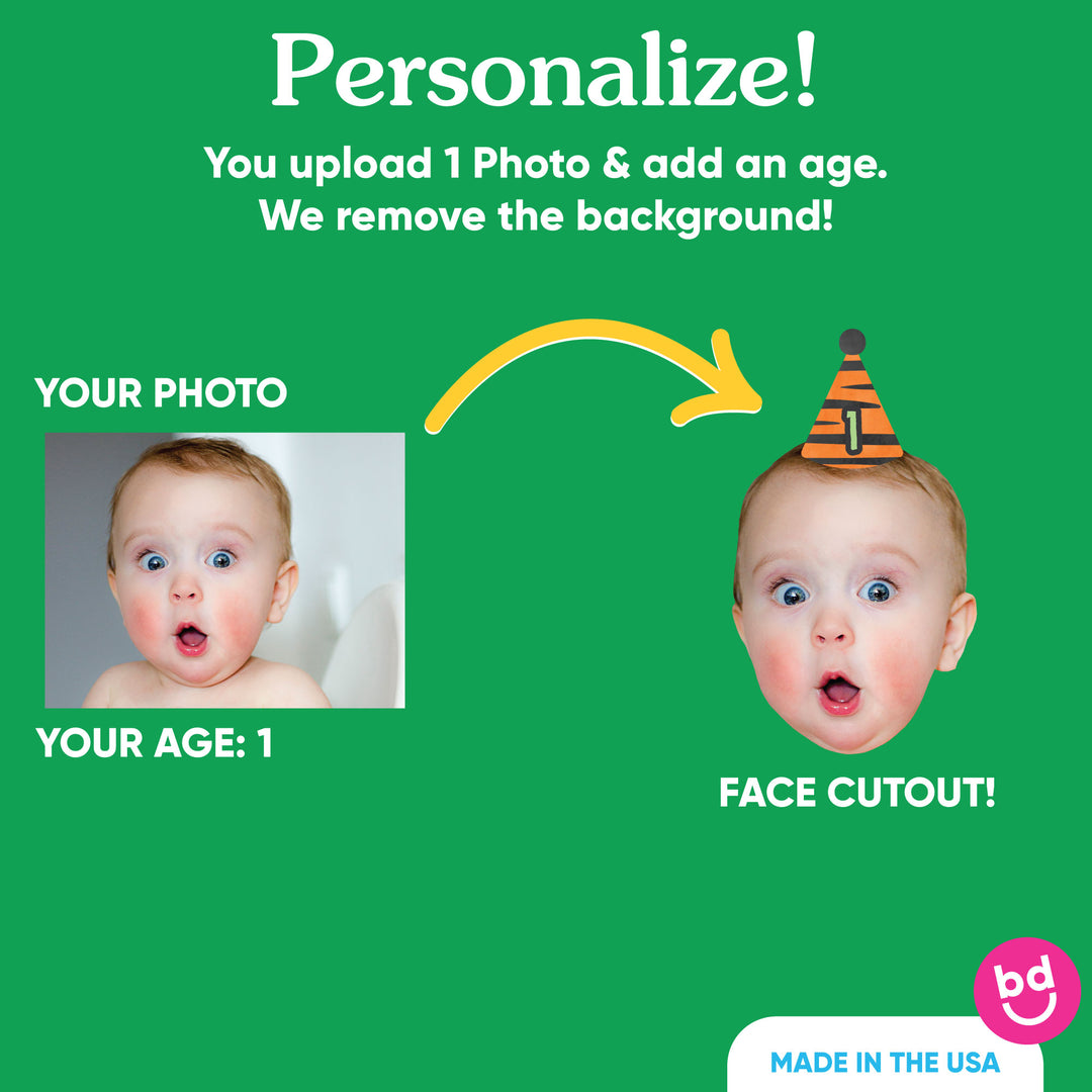 Custom photo face with age hat safari cake topper detail