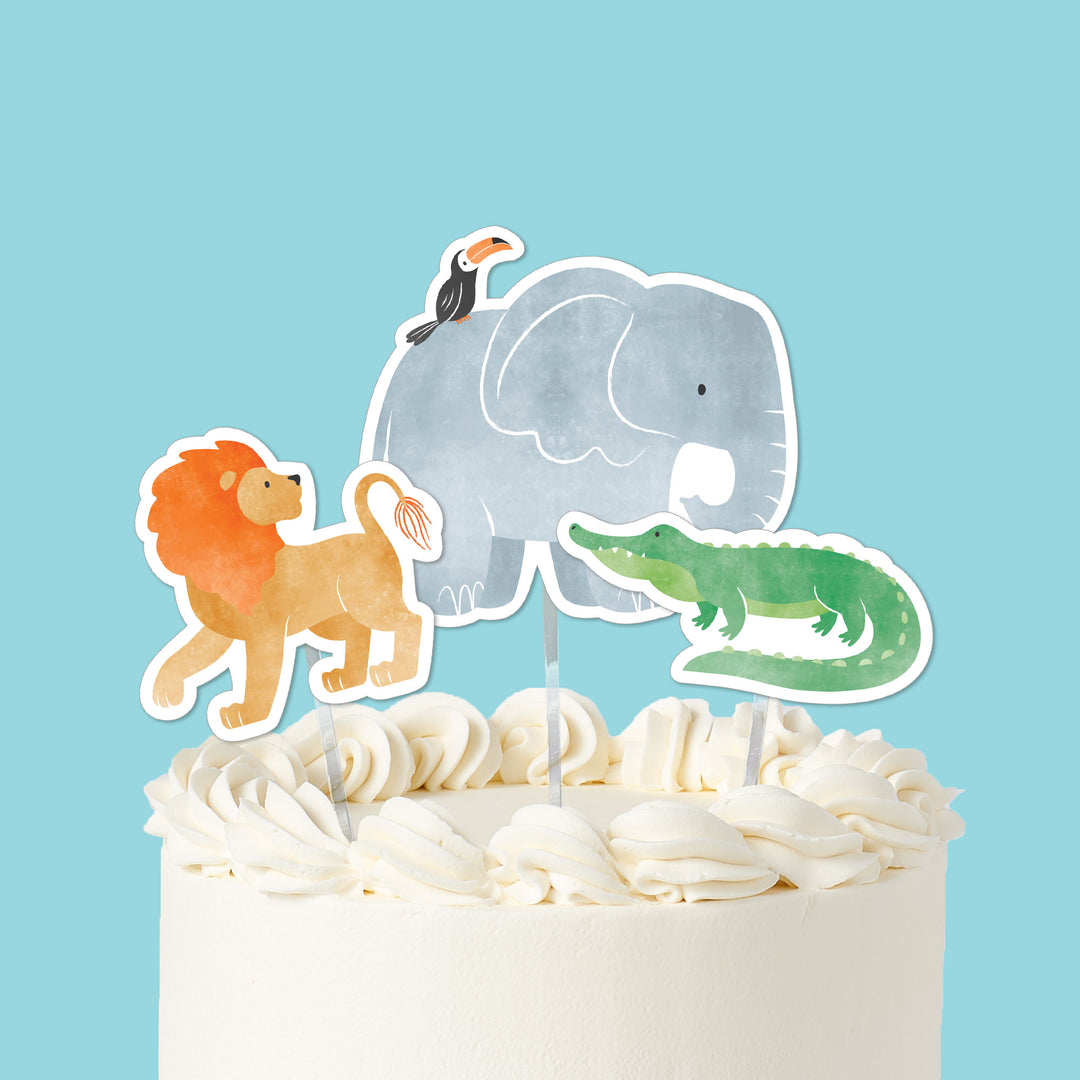 safari animals cake toppers 3 piece set on jungle cake