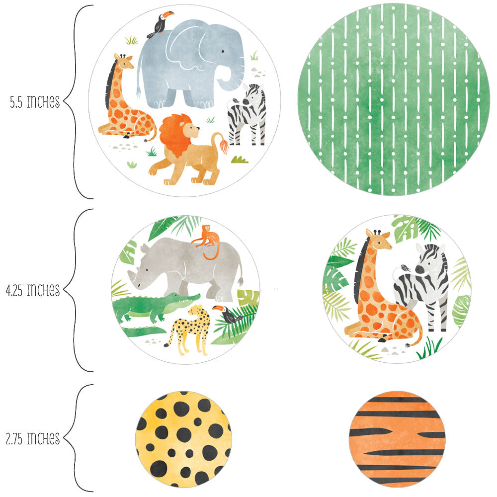 27-piece safari animals circle confetti in three coordinating sizes