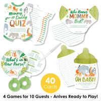 4 safari baby shower games with 10 cards each