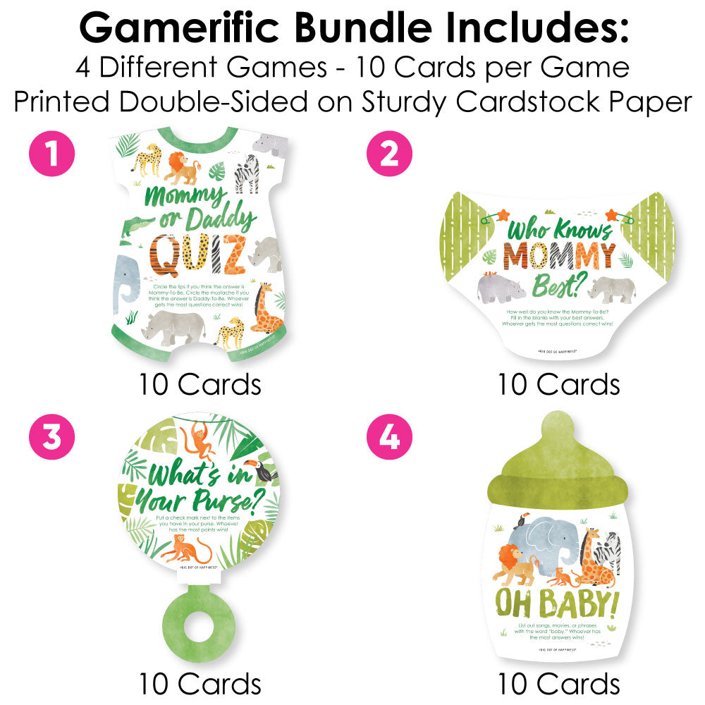 Double sided safari baby shower game card