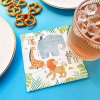 Safari birthday table setting with jungle napkins