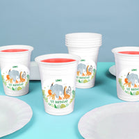 Safari birthday drink table with personalized cups