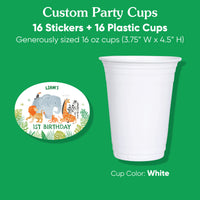 16 oz white plastic cup with curved sticker