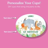 16 custom stickers and 16 white party cups