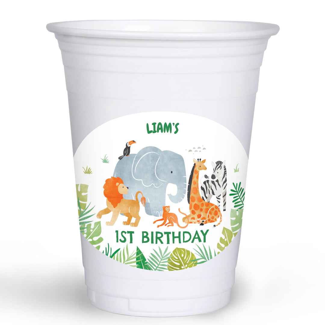 Custom safari animals party cups with stickers